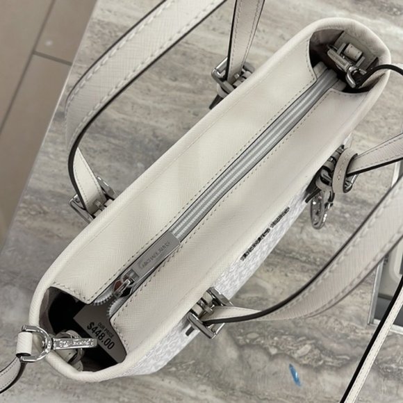 Michael Kors Jet Set Travel Extra-Small Logo Top-Zip Tote Bag Optic White Multi - Picture 8 of 16